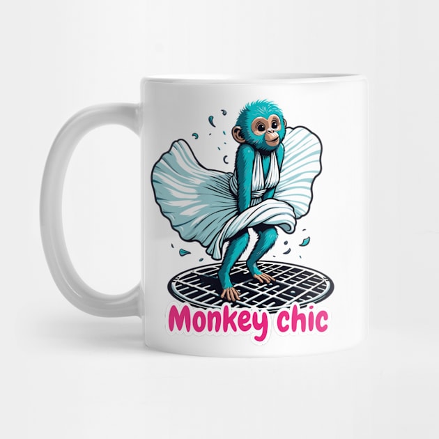 Monkey Elegance – The Iconic Fluttering Dress Illustration by TimeWarpWildlife